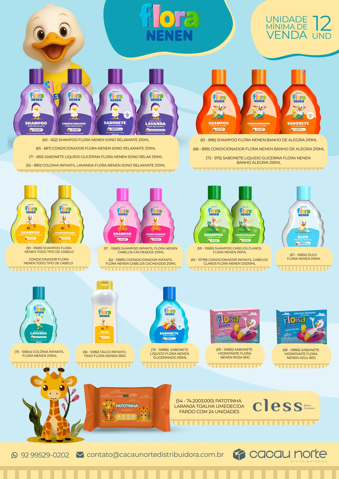 Página do catálogo de higiene infantil com a linha Flora Nenen